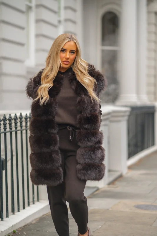 Chocolate Premium Faux Fur Longline Gilet