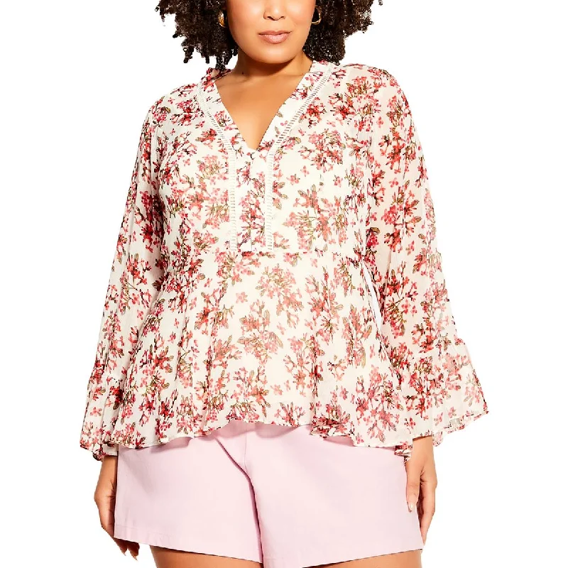 City Chic Womens Plus Jasmine Floral Print  Peasant Top