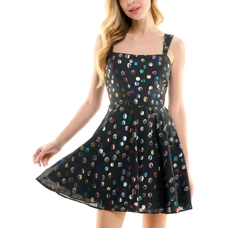 City Studios Womens Juniors Chiffon Polk Dot Fit & Flare Dress