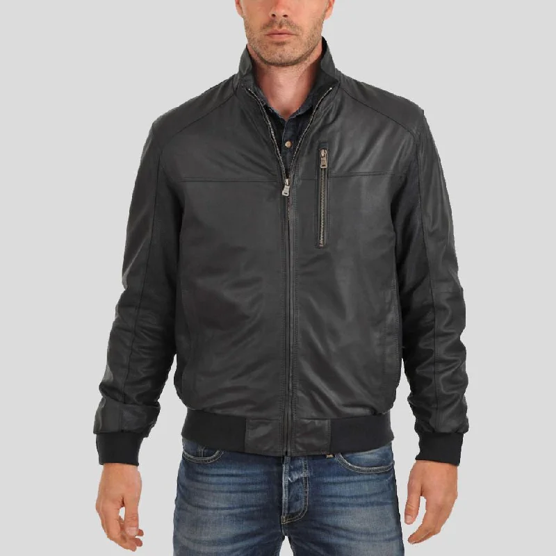 Cole Black Bomber Leather Jacket