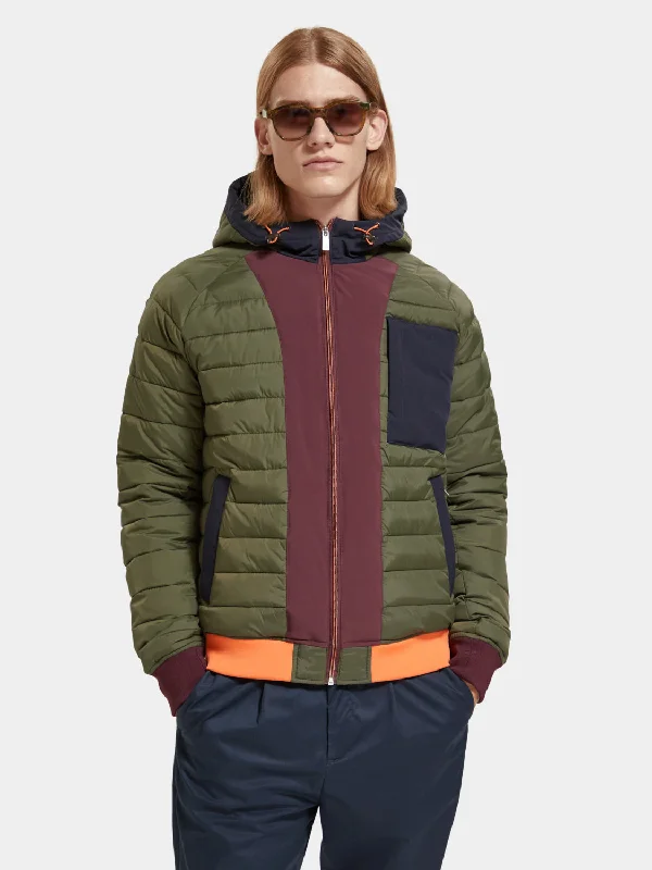 Colourblock quilted bomber jacket