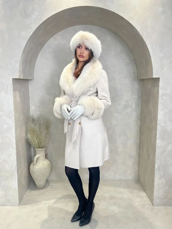 Light Beige Luxury Fur Cashmere Coat