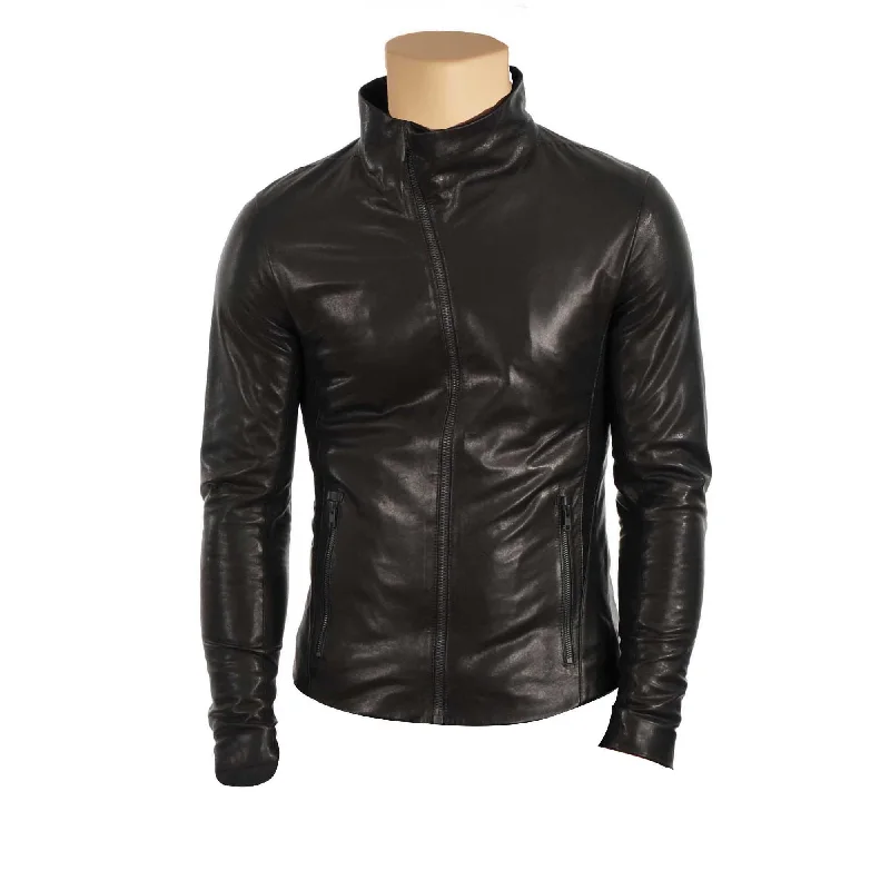 Black leather jacket with high neck pullover