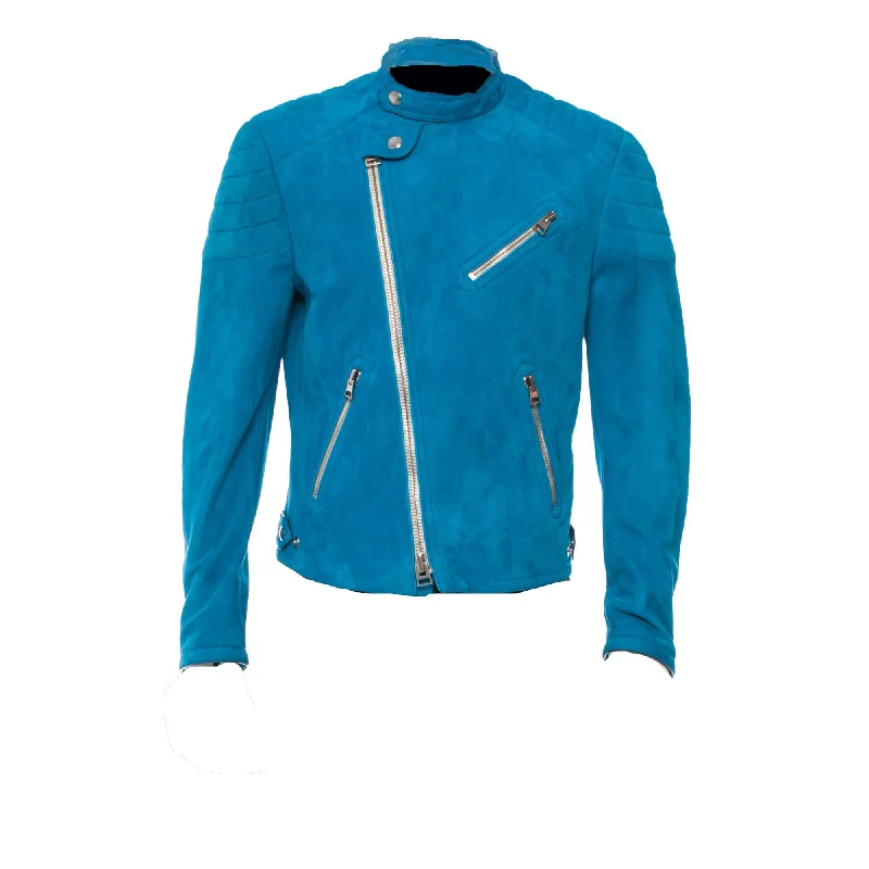 Sky Blue suede jacket with snap collar