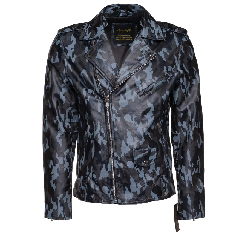 Aman Dowling's Blue Camouflage biker style jacket