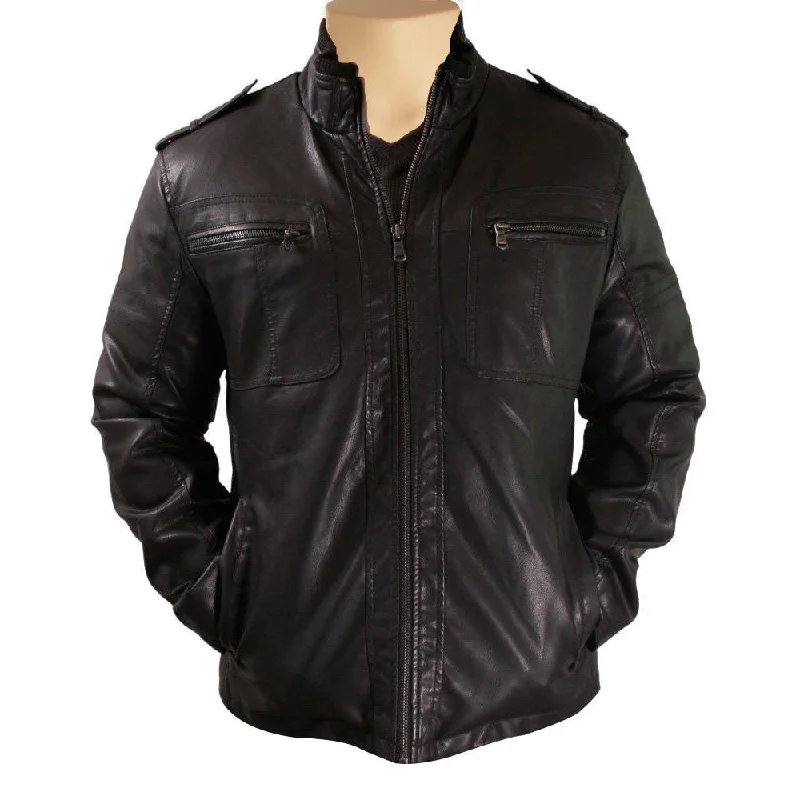 Black jacket with straight collar and shoulder epaulettes