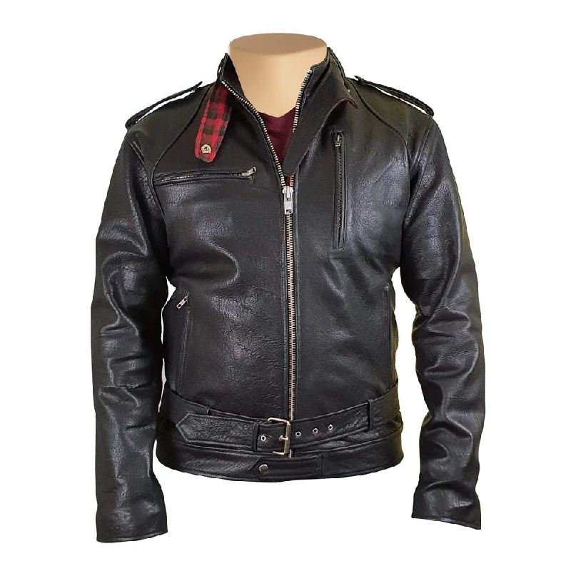 Dalton Bubble Textured moto leather jacket with collar belt