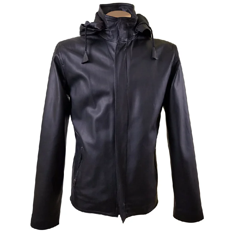 Dapper zip up leather jacket with hoodie