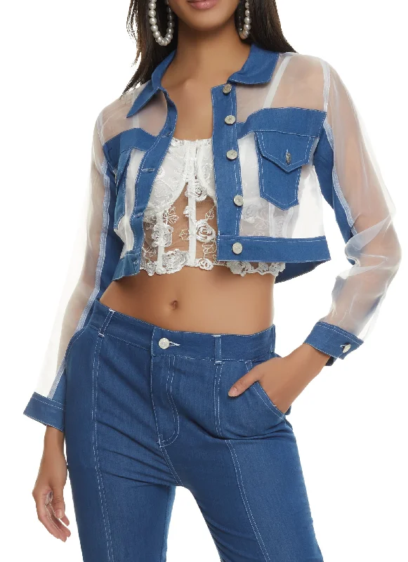 Organza Chambray Trim Cropped Shacket