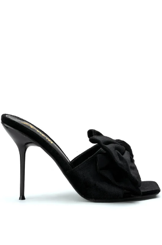 DEBORAH VELVET MULE WITH BOW IN BLACK