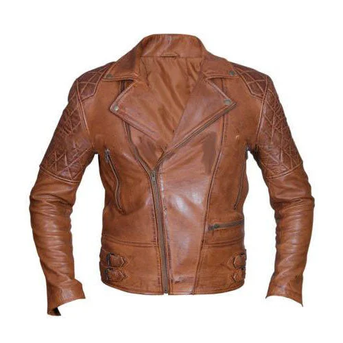 Distressed sandwash biker leather jacket