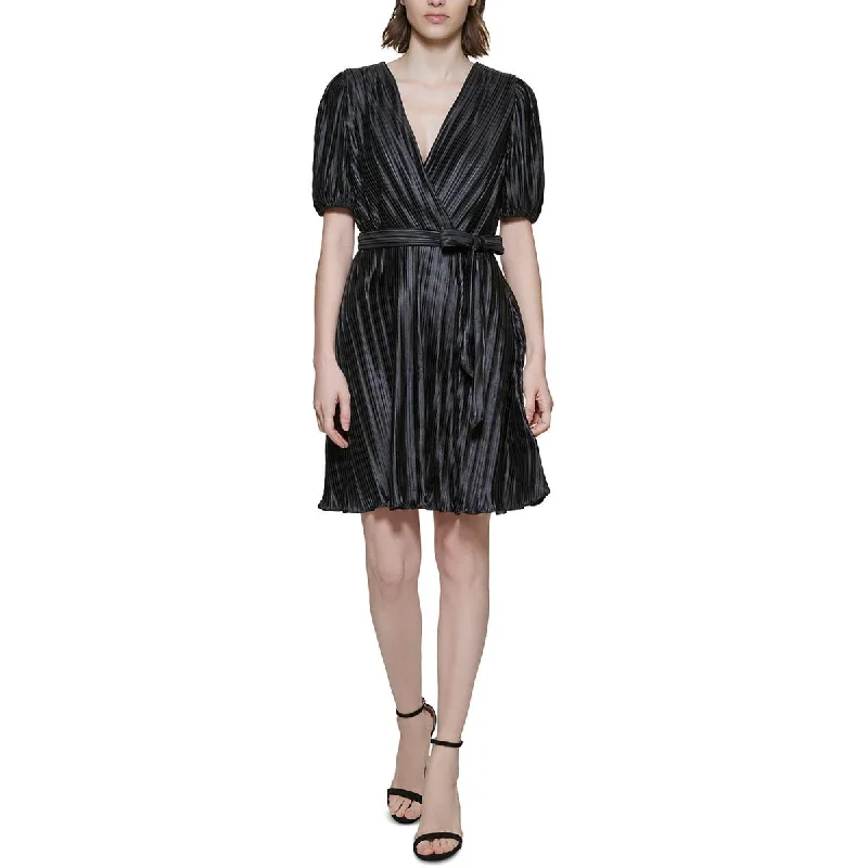 DKNY Womens Petites Pleated Crinkled Wrap Dress