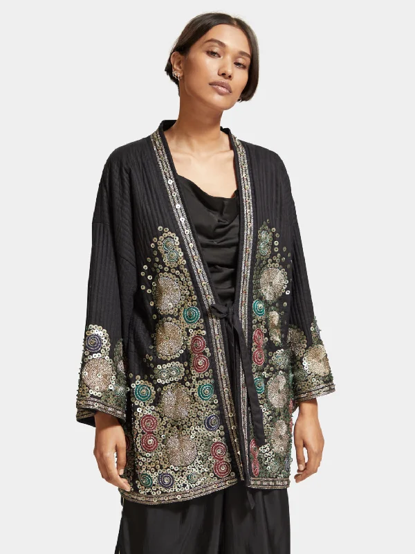 plus-size-women's-coats-Embroidered kimono jacket