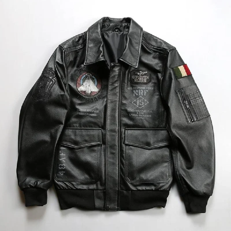 Embroidery A2 Aviator Leather Bomber Jacket