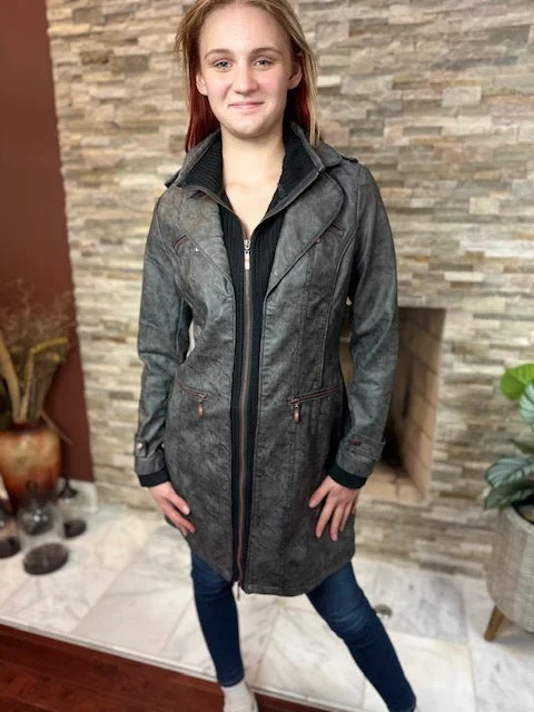 Women's Faux Leather Jacket-BF18254 CHAR/BLK