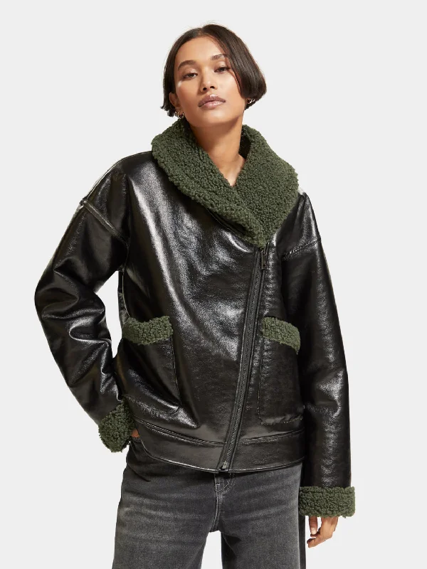 women's-flannel-lined-coats-Faux shearling jacket