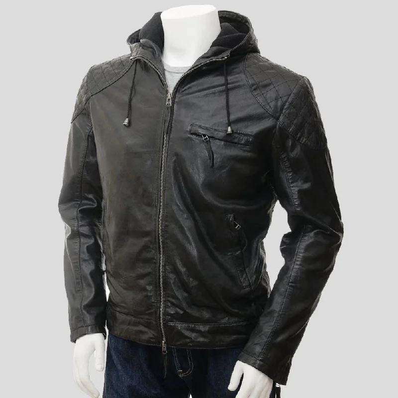 Franc Black Hooded Leather Jacket