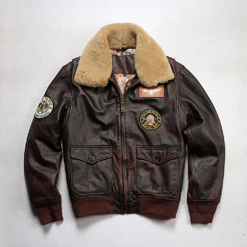 U.S.A G-1 Classic Air Force Brown Bomber Jacket Detachable Shearling Collar