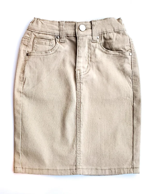 GIRLS Lt. Khaki Denim Skirt w/ Elastic Waistband