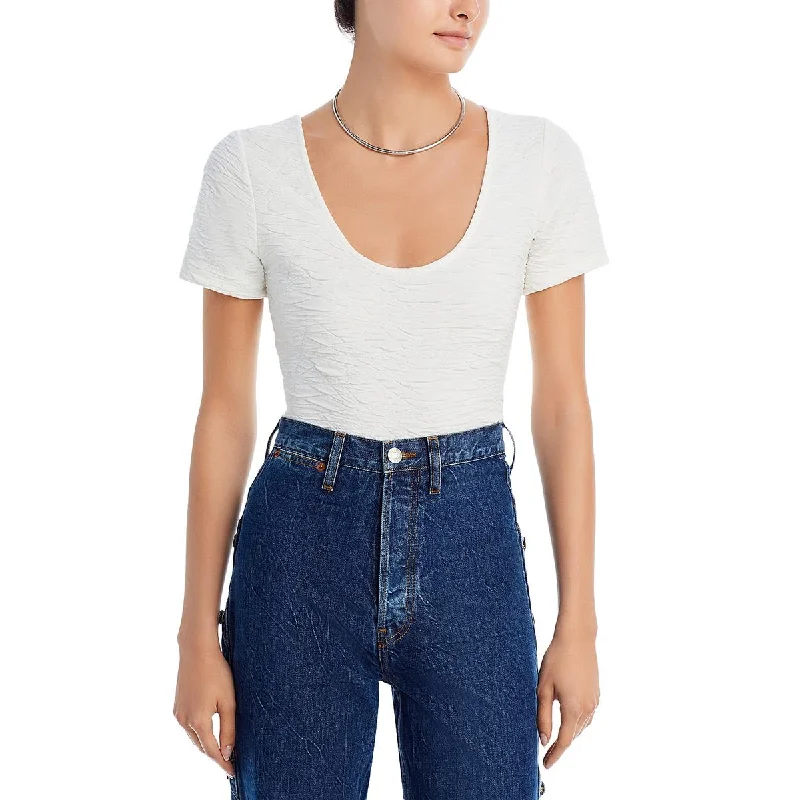 Good American Womens Textured Scoop Neck Cropped