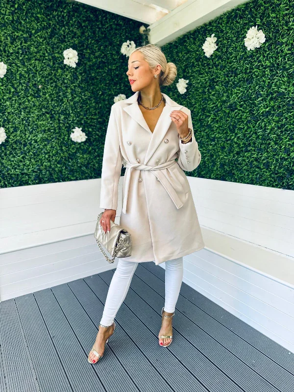 Grace Belted Longline Coat Cream