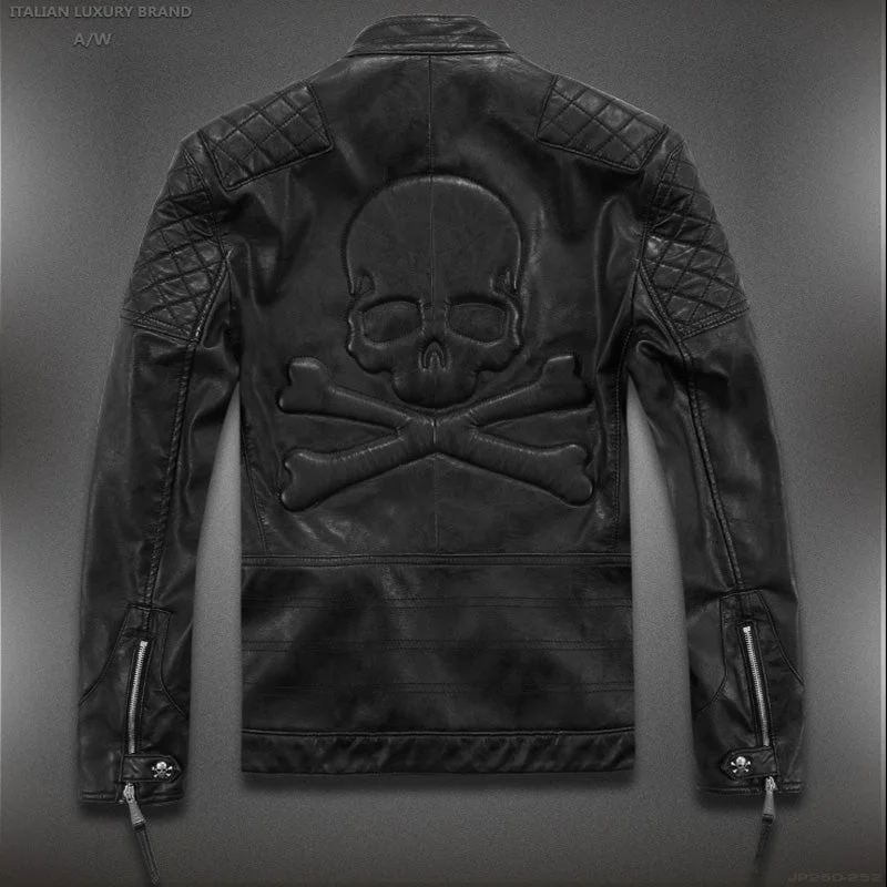 Hot ! High quality new Spring fashion leather jackets men, men's leather jacket brand motorcycle leather jackets skull M-5XL