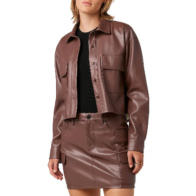 Hudson Womens Faux Leather Button-Down Top