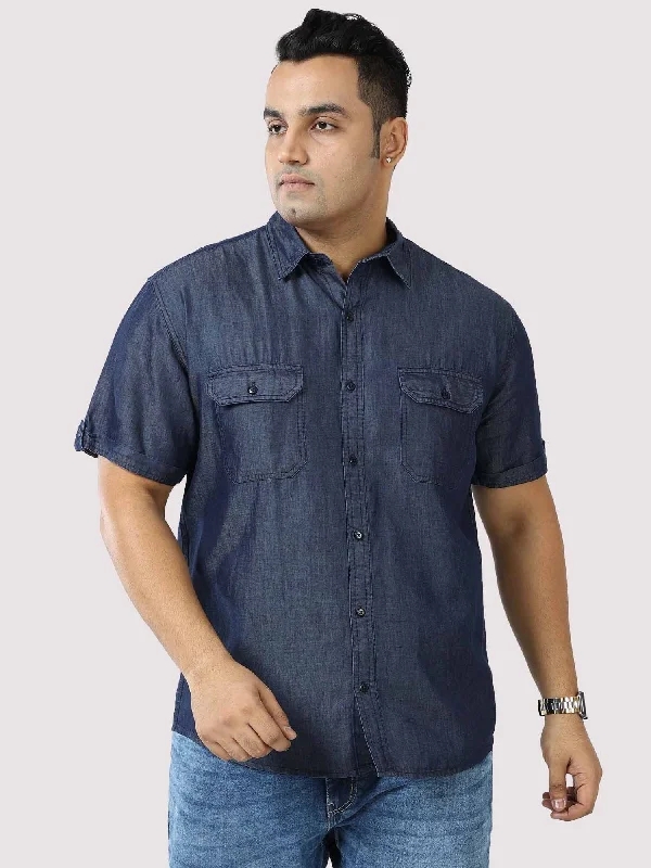 Indigo Denim Double Pocket Half Sleeve Shirt Men's Plus Size