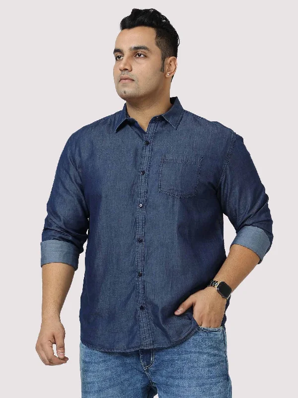 Indigo Denim Single Pocket Full Sleeve Shirt Men's Plus Size