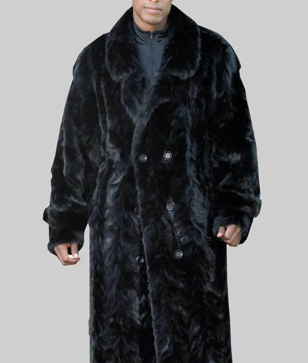 Jeff Men Black Double Breasted Mink Fur Coat