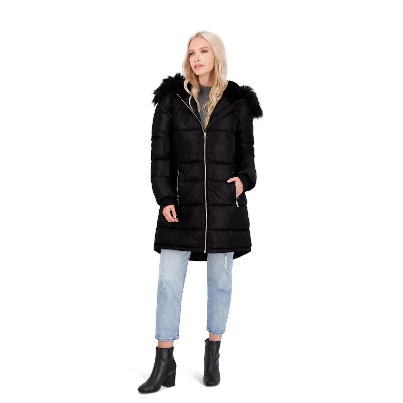 women's-coats-with-color-blocking-Jessica Simpson Puffer Coat For Women - Quilted Winter Coat w/ Faux Fur Hood