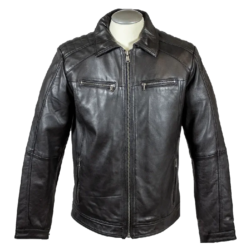 BOL Men's Zip Pocket Leather Jacket