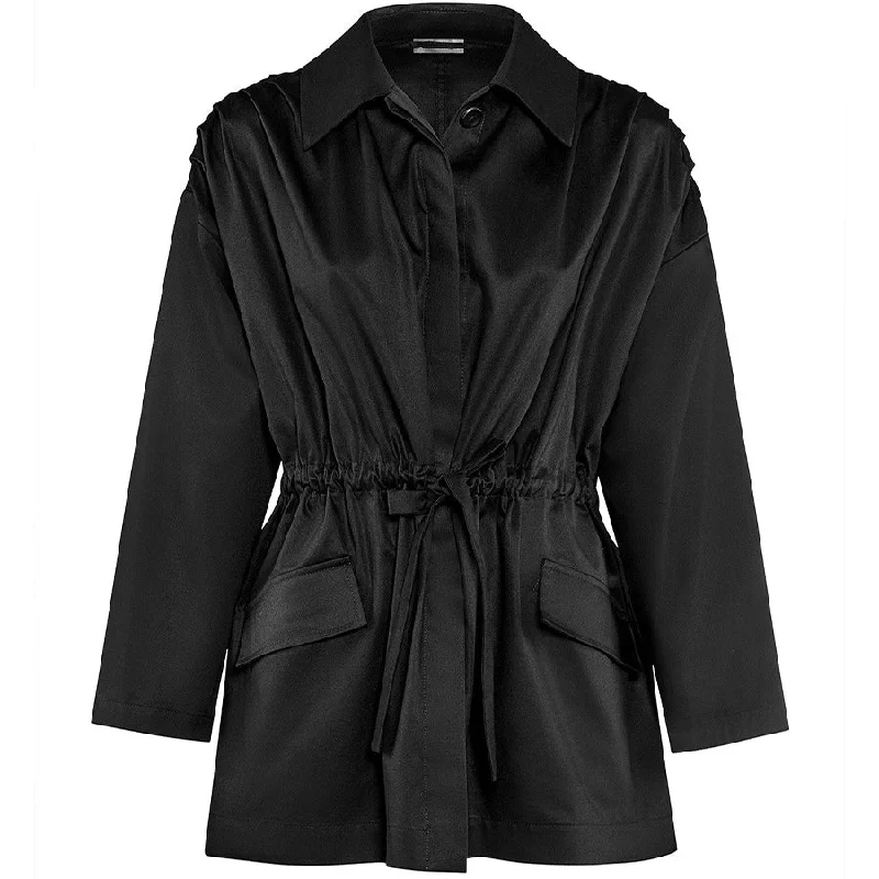 BLACK "JOELLA" JACKET WITH BRAIDED SHOULDERS AND DRAWSTRING