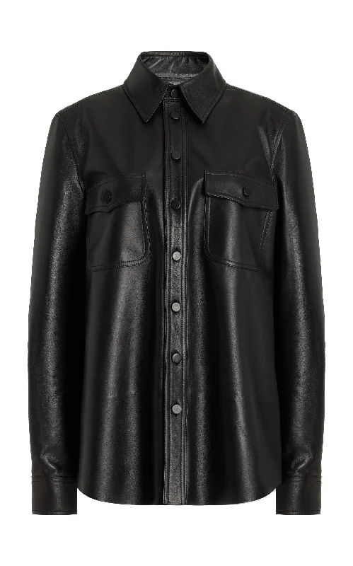 lightweight-women's-coats-John Austin Shirt in Black Nappa Leather