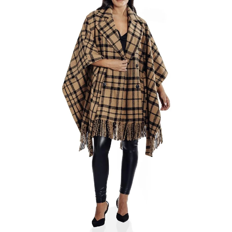 Kathy Ireland Women's Plaid Print Double Breasted Poncho Coat