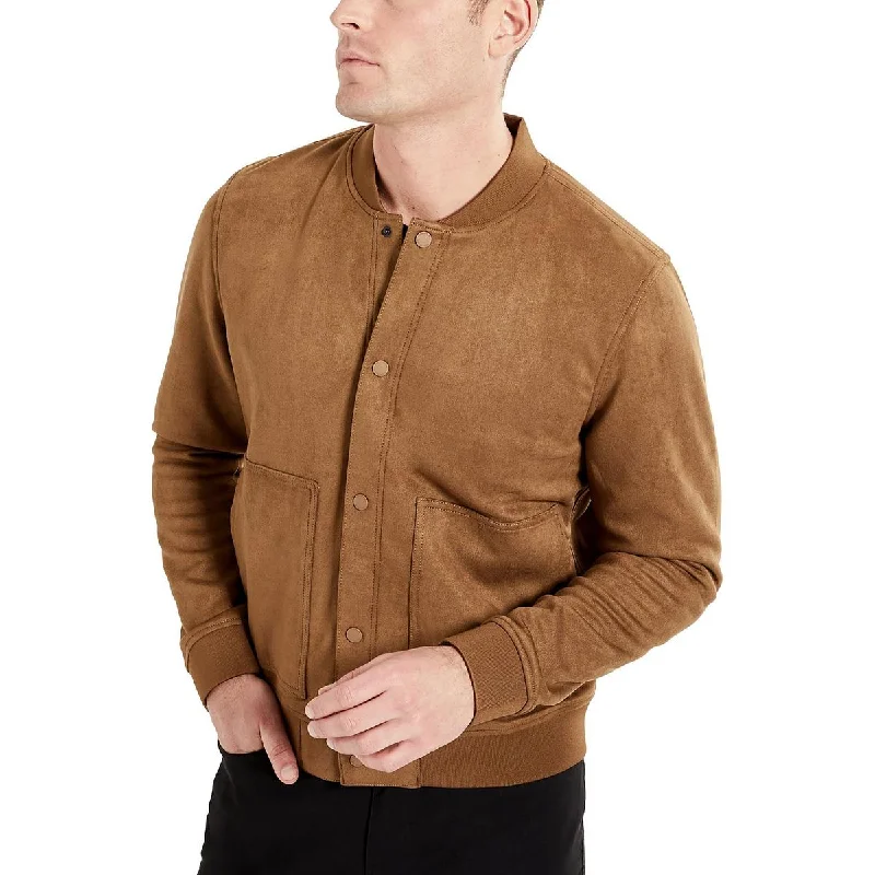 Kenneth Cole Mens Faux Suede Ribbed Trim Bomber Jacket