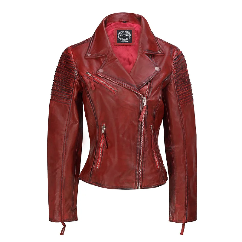 LADIES RETRO BIKER WASH RED