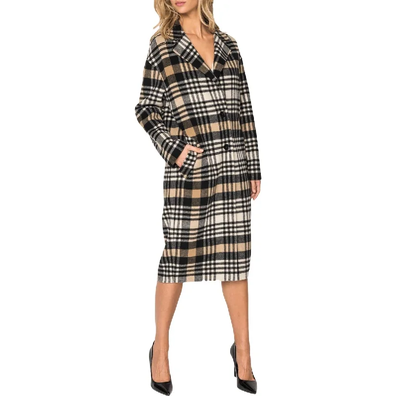 luxurious-faux-fur-women's-coats-LAMARQUE Coppola Women's Plaid Print Mid-Length Wool Coat with Notch Collar