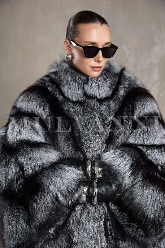 LARISSA Silver Fox Fur Coat