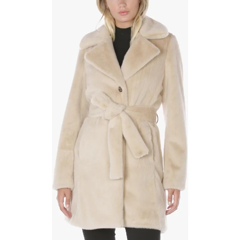 Laundry by Shelli Segal Women's Belted Mid-Length Teddy Coat with Notch Lapel