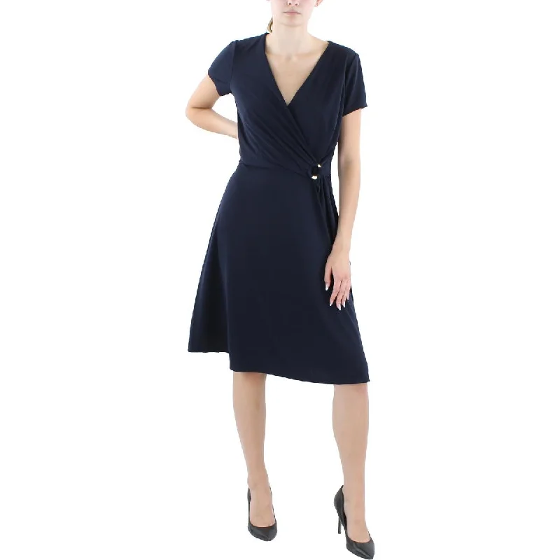 Lauren Ralph Lauren Womens Knee Length Embelished Wrap Dress