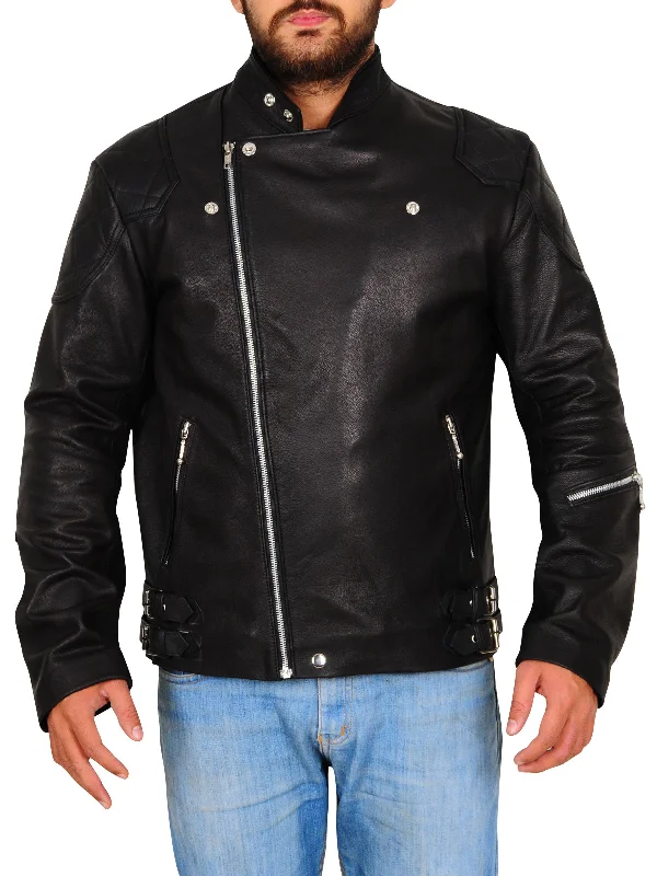 Leather Biker Jacket In Black