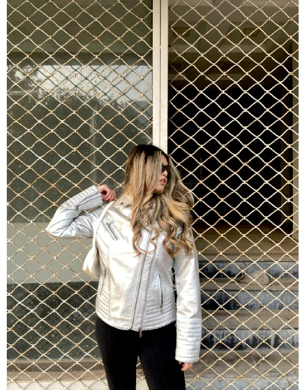 Leather Faux Jacket-Silver