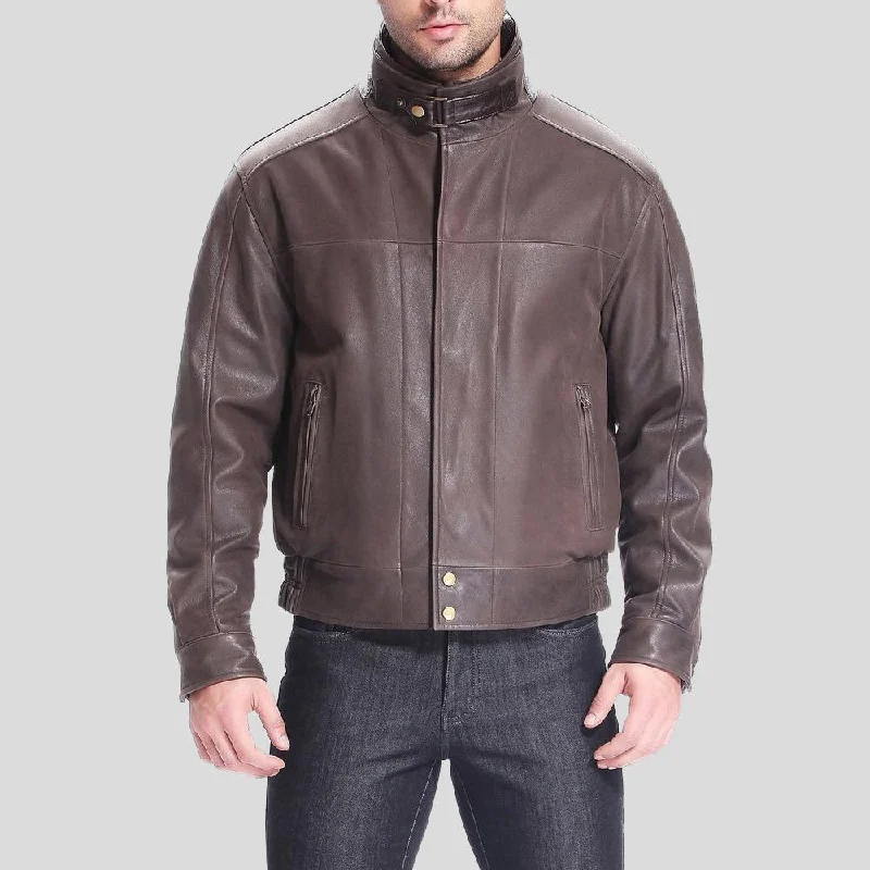 Lee Distressed Brown Bomber Leather Jacket