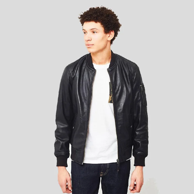 Leon Black Bomber Genuine Leather Jacket