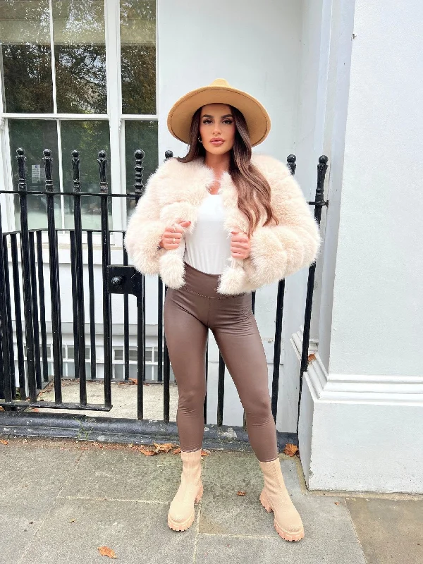 Light Beige Premium Faux Fur Jacket