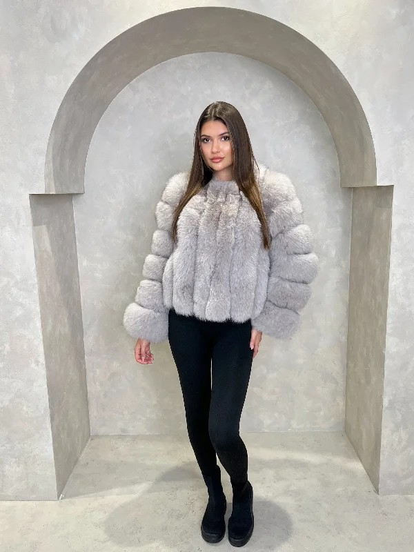 classic-women's-coats-Light Grey Luxury Fur Vertical Pelt Coat