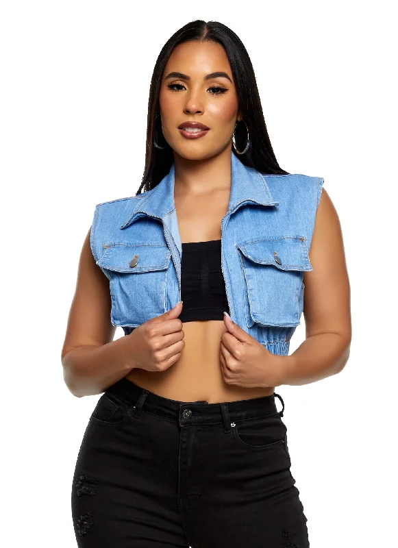 Daisy Denim Cropped Vest