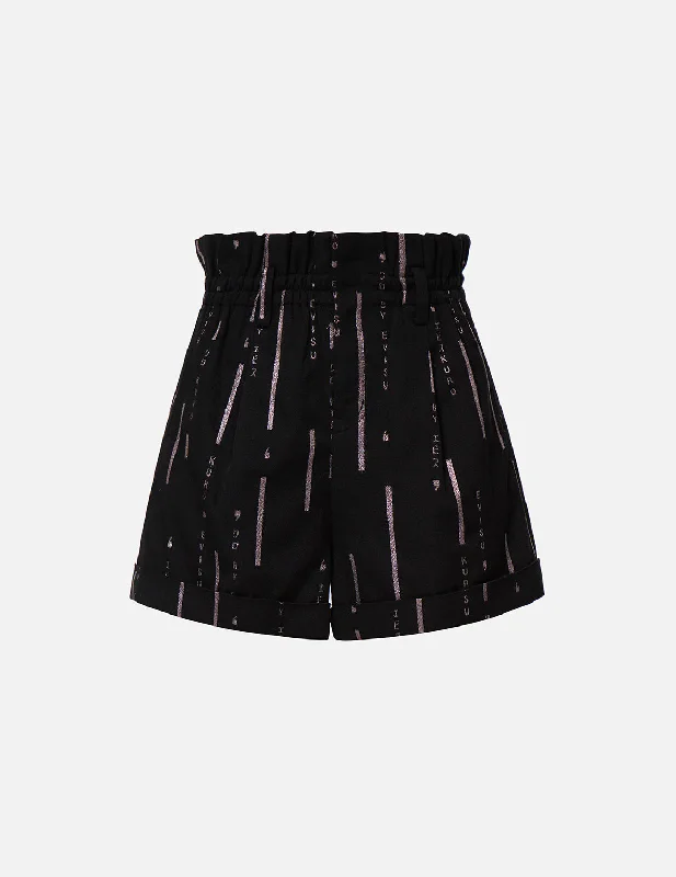 Logo Stripe Glitter Print Paper Bag Shorts