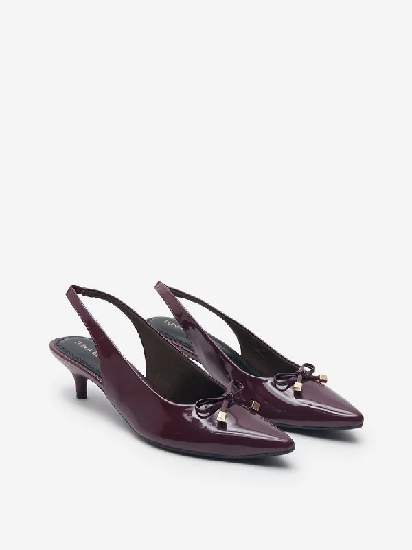 LUNA BLU Burgundy Bow Detail Slingback Mules